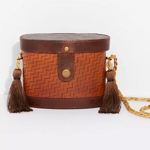 Free People Brown Leather Box Bag Binocular Chevron Woven Women's Bag Braided